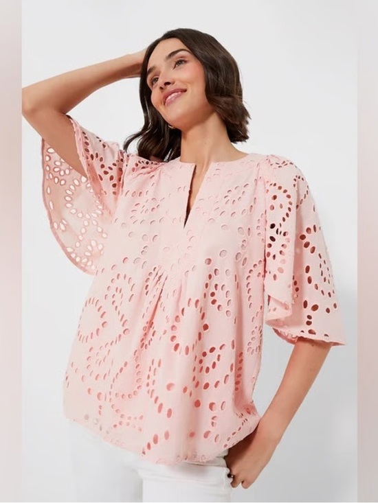 Tuckernuck Tops - Tuckernuck Blush Pink Eyelet Flutter-Sleeve Top
